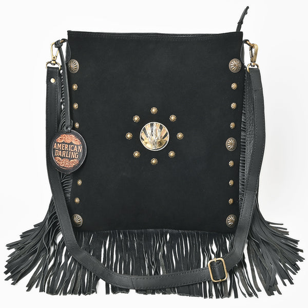 ADBGA879 American Darling Western Suede Large Cross body Bag with Fringes and Concho