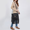ADBGA881 American Darling Hand Tooled Fringed Genuine Leather Cross body Bag
