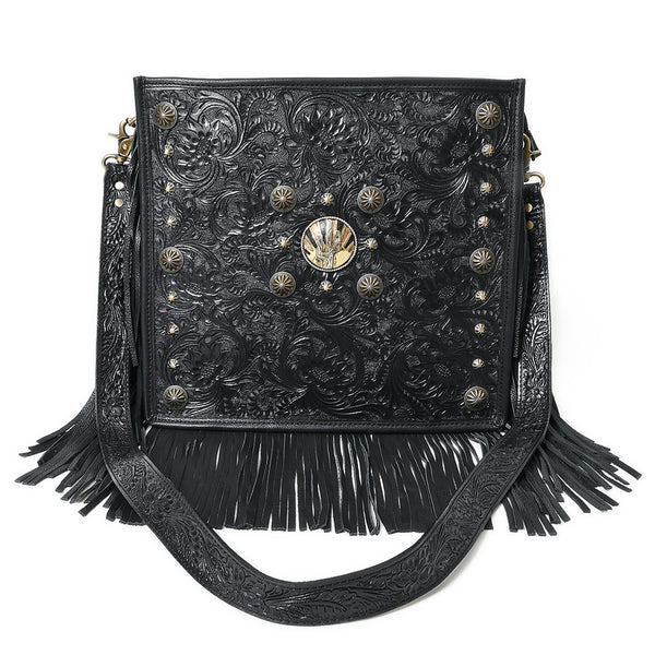 ADBGA881 American Darling Hand Tooled Fringed Genuine Leather Cross body Bag