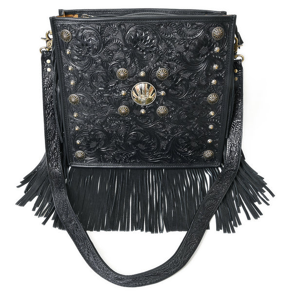 ADBGA881 American Darling Hand Tooled Fringed Genuine Leather Cross body Bag