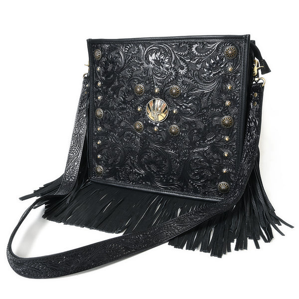 ADBGA881 American Darling Hand Tooled Fringed Genuine Leather Cross body Bag