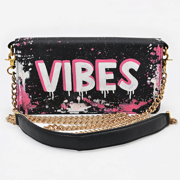 NMBGM219 Never Mind Graffiti Leather Wallet on Chain Crossbody Bag