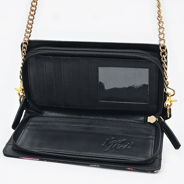 NMBGM219 Never Mind Graffiti Leather Wallet on Chain Crossbody Bag