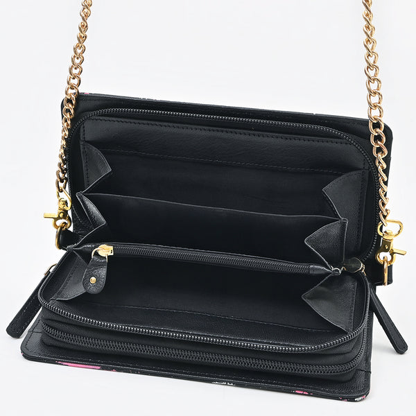 NMBGM219 Never Mind Graffiti Leather Wallet on Chain Crossbody Bag