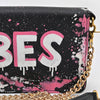 NMBGM219 Never Mind Graffiti Leather Wallet on Chain Crossbody Bag
