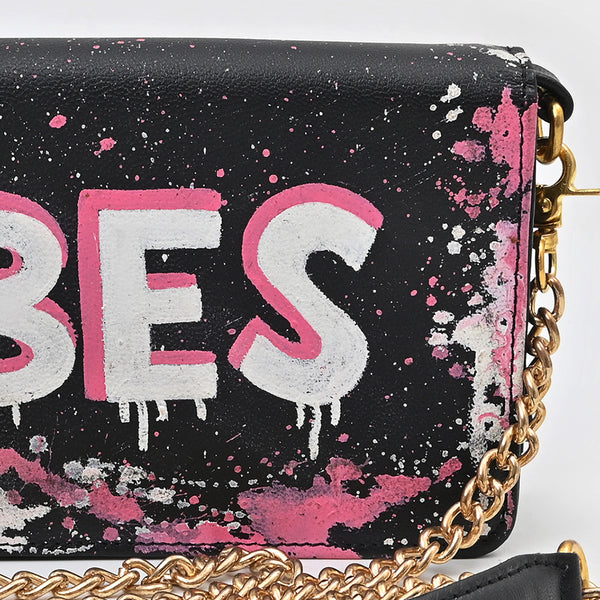 NMBGM219 Never Mind Graffiti Leather Wallet on Chain Crossbody Bag
