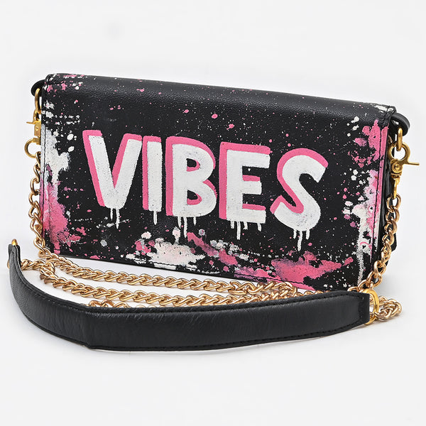 NMBGM219 Never Mind Graffiti Leather Wallet on Chain Crossbody Bag