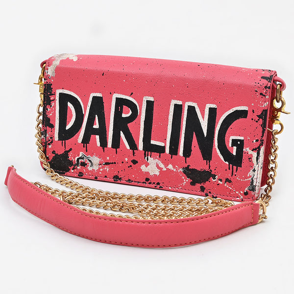 NMBGM219 Never Mind Graffiti Leather Wallet on Chain Crossbody Bag
