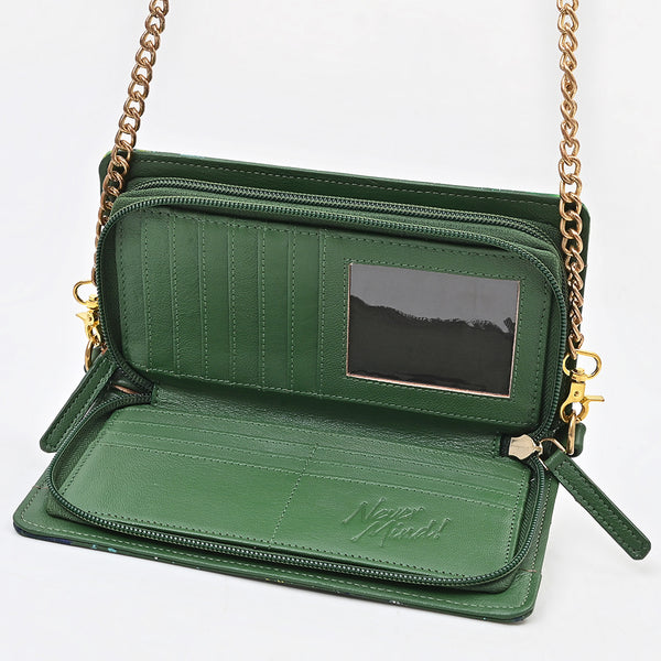 NMBGM219 Never Mind Graffiti Leather Wallet on Chain Crossbody Bag