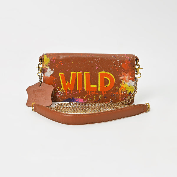 NMBGM219 Never Mind Graffiti Leather Wallet on Chain Crossbody Bag