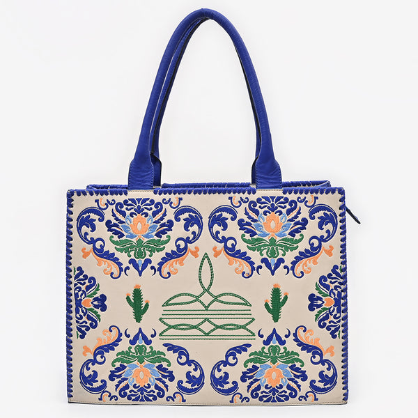 ADBGA885 American Darling Western Embroidered Leather Tote Bag - Blue Accents & Handcrafted Detail