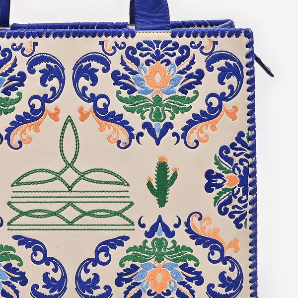 ADBGA885 American Darling Western Embroidered Leather Tote Bag - Blue Accents & Handcrafted Detail
