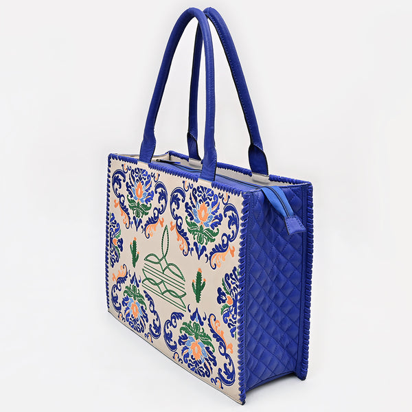 ADBGA885 American Darling Western Embroidered Leather Tote Bag - Blue Accents & Handcrafted Detail