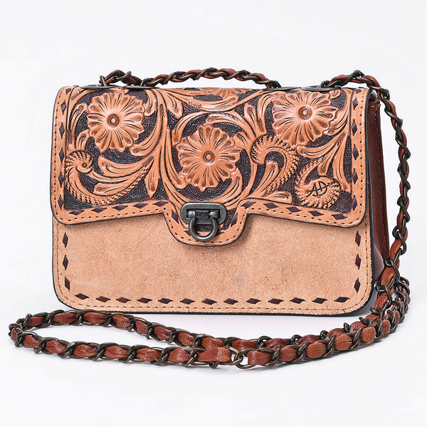 ADBG1808 American Darling Hand Tooled Floral & Genuine Suede Leather Western Cross Body Bag
