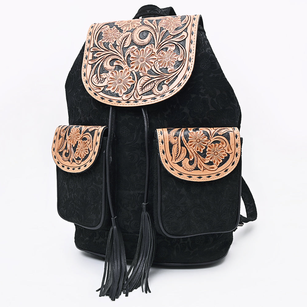 carved leather backpack Luxury White Tan Full-Grain for Women shaped straps are more than a small trim detail Hand-Carved Genuine Leather Backpack |