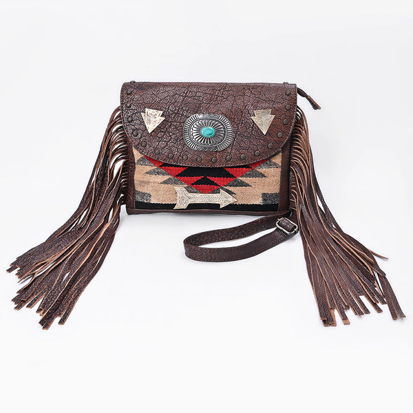 ADBG1810 American Darling Hand Woven Saddle Blanket & Fringed Leather Western Cross body Bag