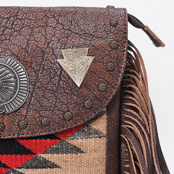 ADBG1810 American Darling Hand Woven Saddle Blanket & Fringed Leather Western Cross body Bag