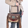 ADBG1810 American Darling Hand Woven Saddle Blanket & Fringed Leather Western Cross body Bag