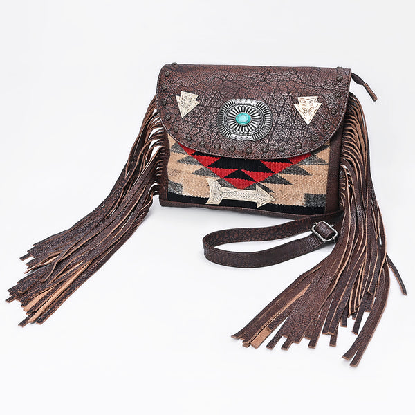 ADBG1810 American Darling Hand Woven Saddle Blanket & Fringed Leather Western Cross body Bag