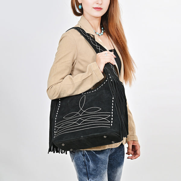 ADBG1812 American Darling Boot Stitched Genuine Suede Leather Western Hobo Bag