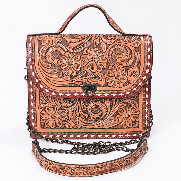 ADBG1815 American Darling Hand Tooled Floral Carved Leather Western Cross body Bag