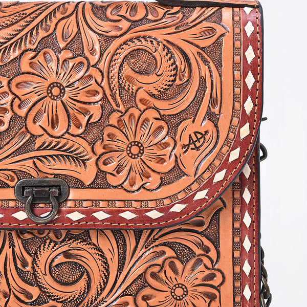 ADBG1815 American Darling Hand Tooled Floral Carved Leather Western Cross body Bag