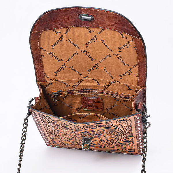 ADBG1815 American Darling Hand Tooled Floral Carved Leather Western Cross body Bag
