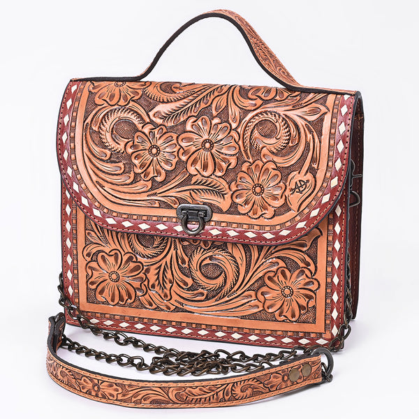 ADBG1815 American Darling Hand Tooled Floral Carved Leather Western Cross body Bag