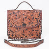ADBG1816 American Darling Hand Tooled Floral Carved Leather Western Cross body Bag with Chain Strap