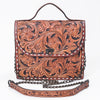 ADBG1816 American Darling Hand Tooled Floral Carved Leather Western Cross body Bag with Chain Strap