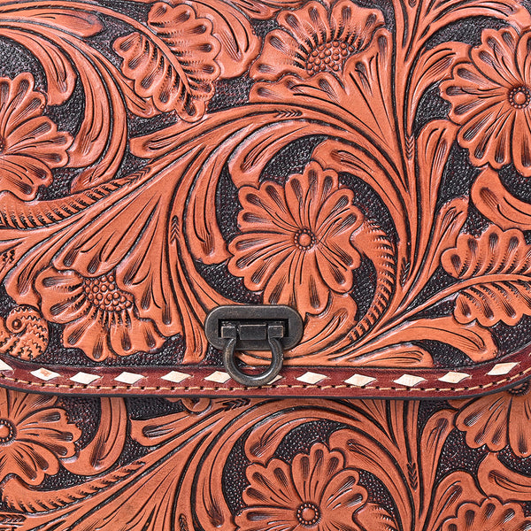 ADBG1816 American Darling Hand Tooled Floral Carved Leather Western Cross body Bag with Chain Strap