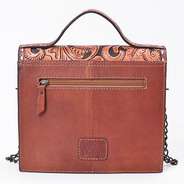 ADBG1816 American Darling Hand Tooled Floral Carved Leather Western Cross body Bag with Chain Strap