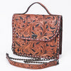 ADBG1816 American Darling Hand Tooled Floral Carved Leather Western Cross body Bag with Chain Strap