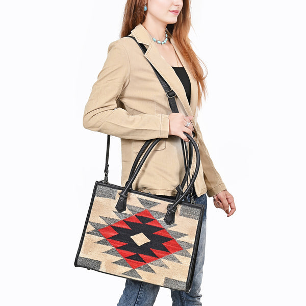 ADBG1817 American Darling Hand Woven Saddle Blanket & Full Grain Leather Western Tote Bag