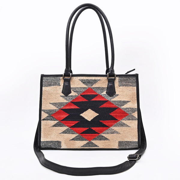 ADBG1817 American Darling Hand Woven Saddle Blanket & Full Grain Leather Western Tote Bag