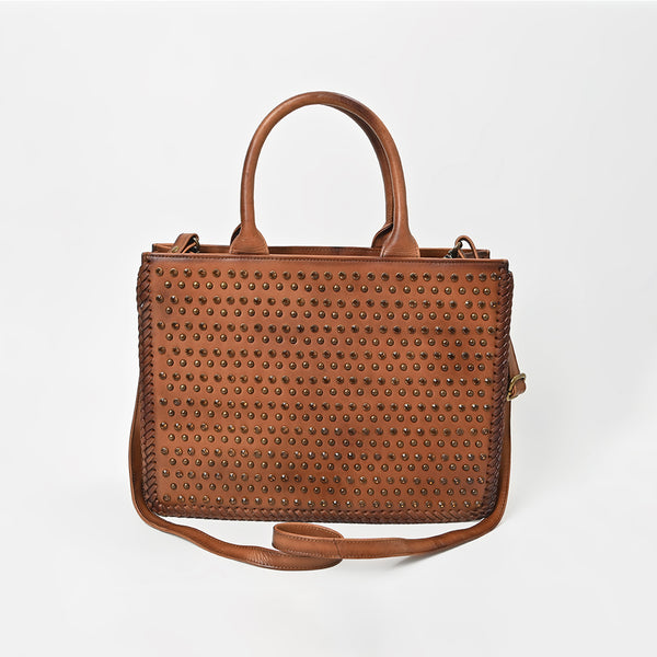ADBGM791 American Darling Studded Leather Handbag with Braided Edge Accents
