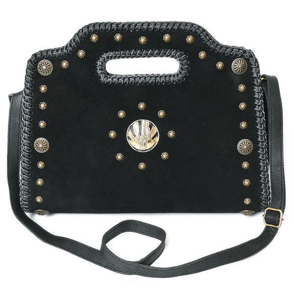 ADBGA904 American Darling Western Suede Leather Clutch Bag with Braided Trim & Concho Accents