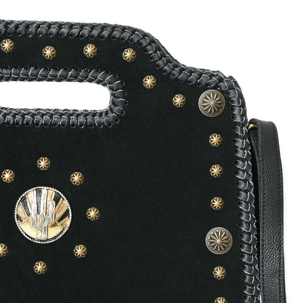 ADBGA904 American Darling Western Suede Leather Clutch Bag with Braided Trim & Concho Accents
