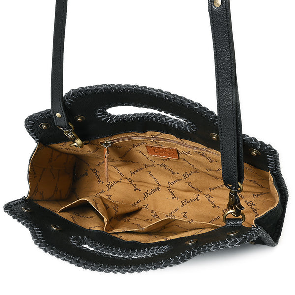 ADBGA904 American Darling Western Suede Leather Clutch Bag with Braided Trim & Concho Accents