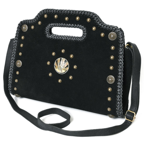 ADBGA904 American Darling Western Suede Leather Clutch Bag with Braided Trim & Concho Accents
