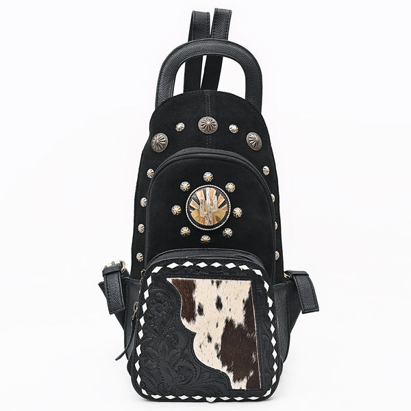 ADBGA908 American Darling Western Sling Bag - Hand Tooled Floral Leather & Hair-on Cowhide
