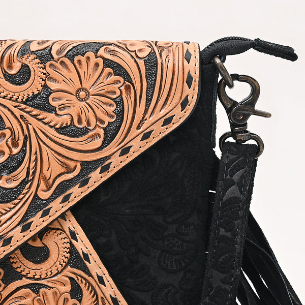 ADBG1821 American Darling Hand Tooled Floral Envelop Bag with Fringes and Damascus Detailing