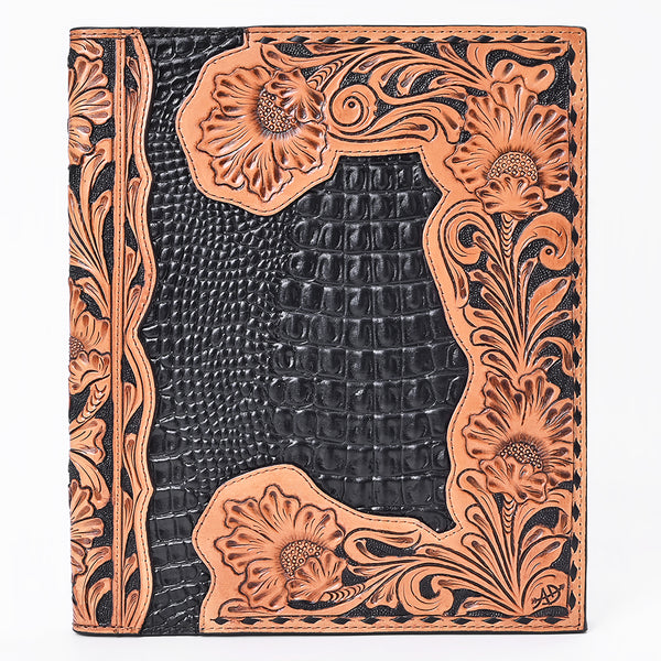 ADBG1823 American Darling Hand Tooled Floral & Crocodile Embossed Leather Western Portfolio Bag