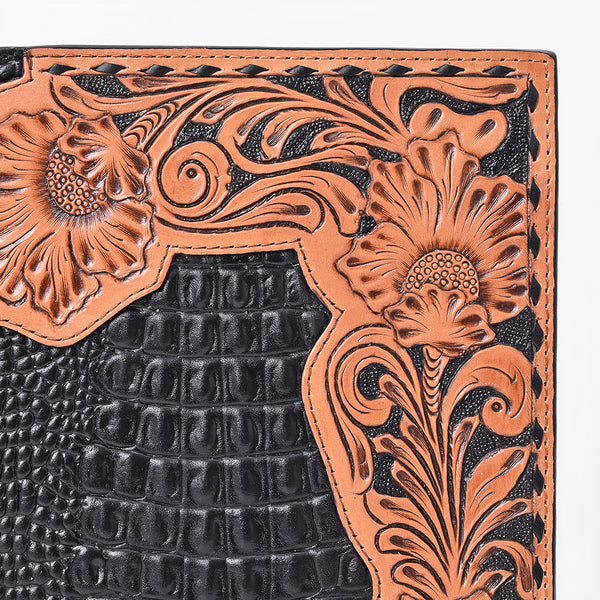 ADBG1823 American Darling Hand Tooled Floral & Crocodile Embossed Leather Western Portfolio Bag