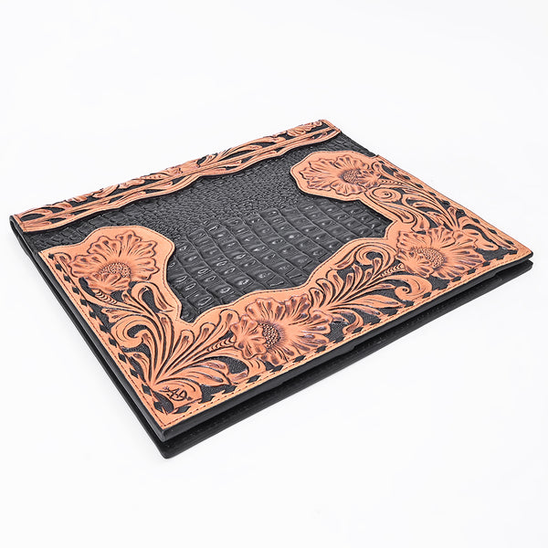 ADBG1823 American Darling Hand Tooled Floral & Crocodile Embossed Leather Western Portfolio Bag