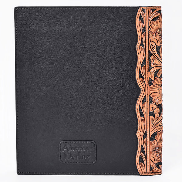 ADBG1823 American Darling Hand Tooled Floral & Crocodile Embossed Leather Western Portfolio Bag