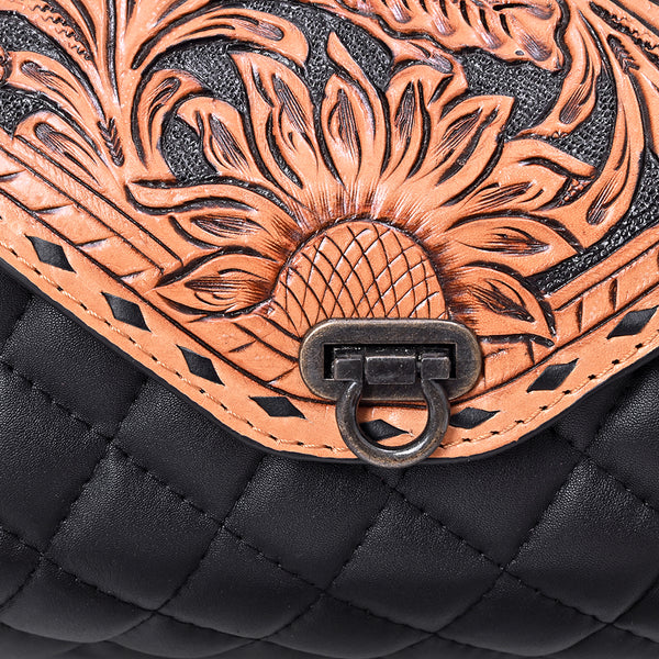 ADBG1824 American Darling Hand Tooled Floral Carved Quilted Leather Western Cross body Bag