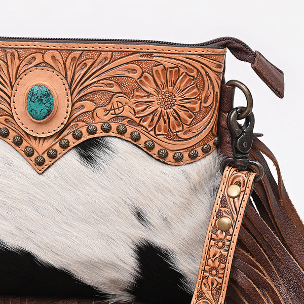 ADBG1829 American Darling Hand Tooled Floral & Cowhide Cross body Bag with Western Fringes
