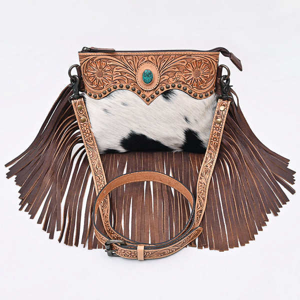 ADBG1829 American Darling Hand Tooled Floral & Cowhide Cross body Bag with Western Fringes