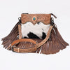 ADBG1829 American Darling Hand Tooled Floral & Cowhide Cross body Bag with Western Fringes